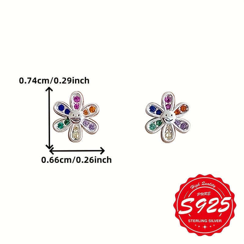 Women's S925 Sterling Silver Colorful Flower Stud Earrings